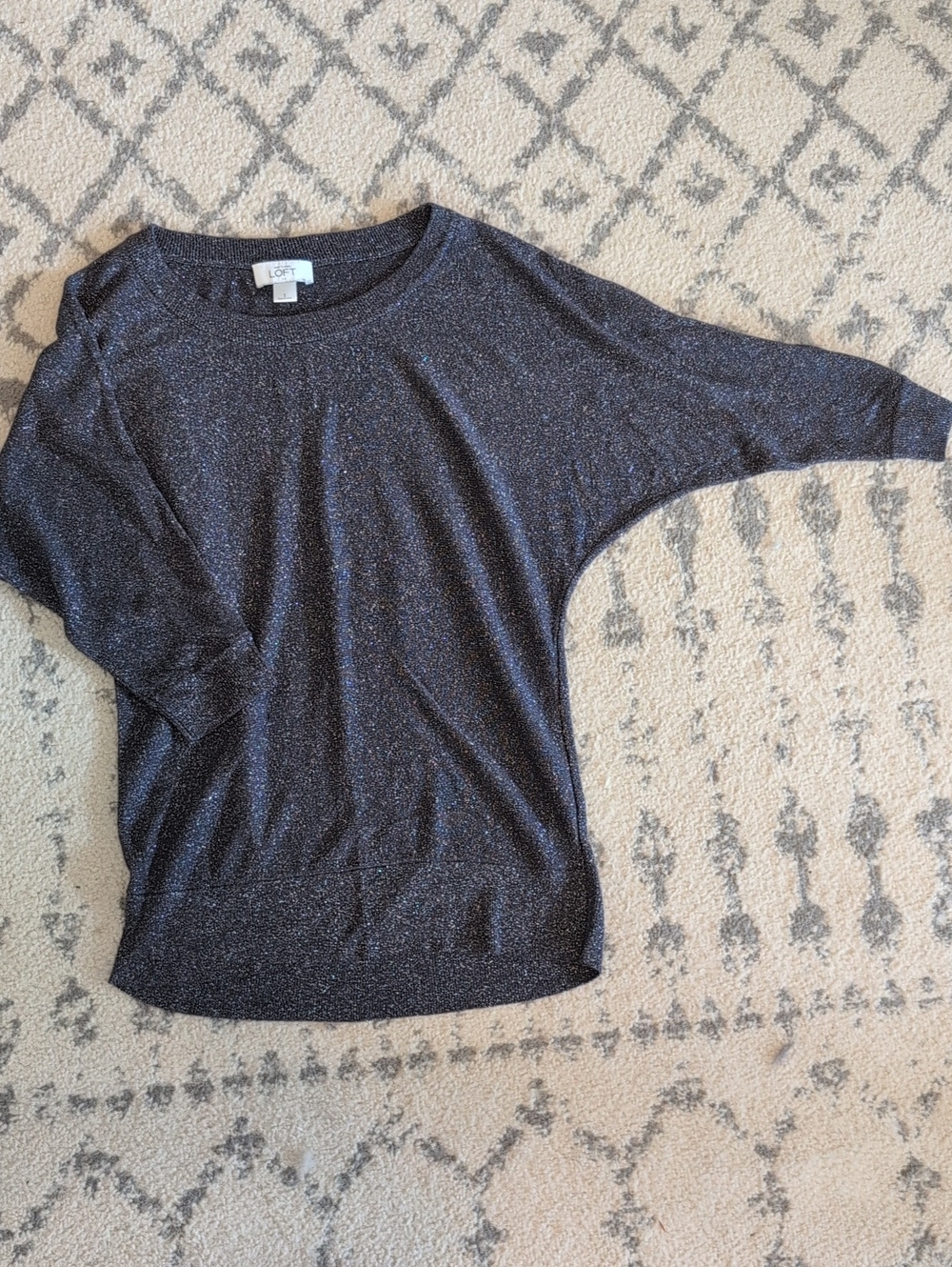 LOFT Black Sparkle Dolman Sleeve Scoop Neck Sweater